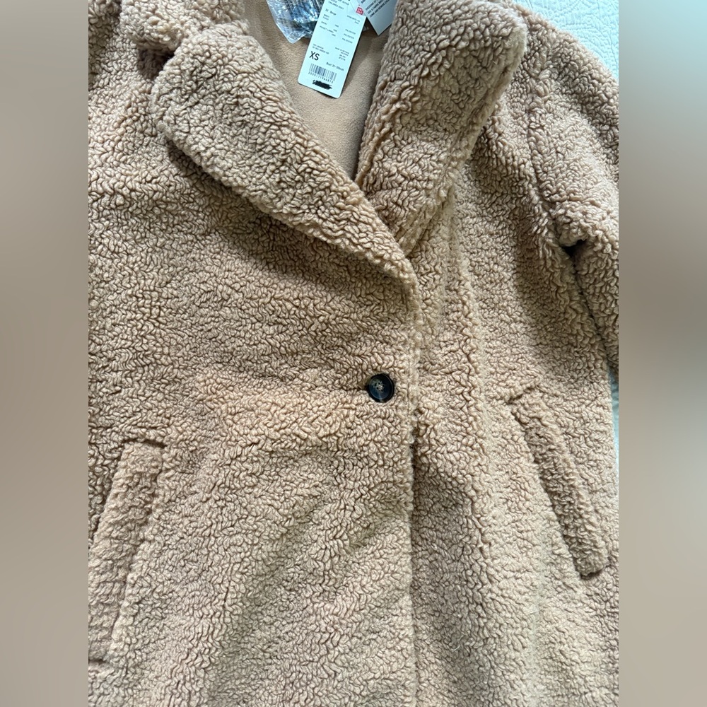 NWT Uniqlo Women's jacket Coat Brown Dark Beige Faux Shearling Jacket - size XS - Picture 13 of 13
